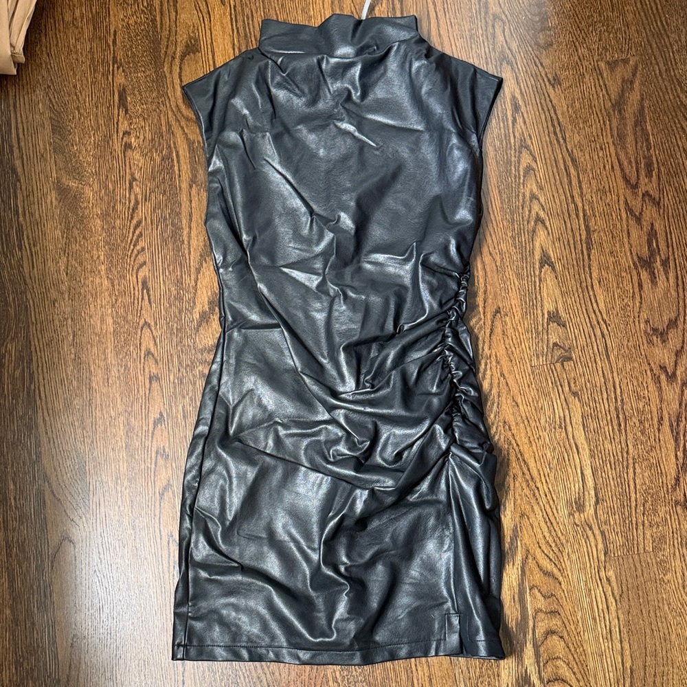 Anthropologie Black Faux Leather Mini Dress